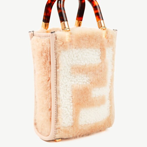 Fendi Mini Sunshine Shopper Tan Sheepskin Logo Mini-Bag - Picture 2 of 12